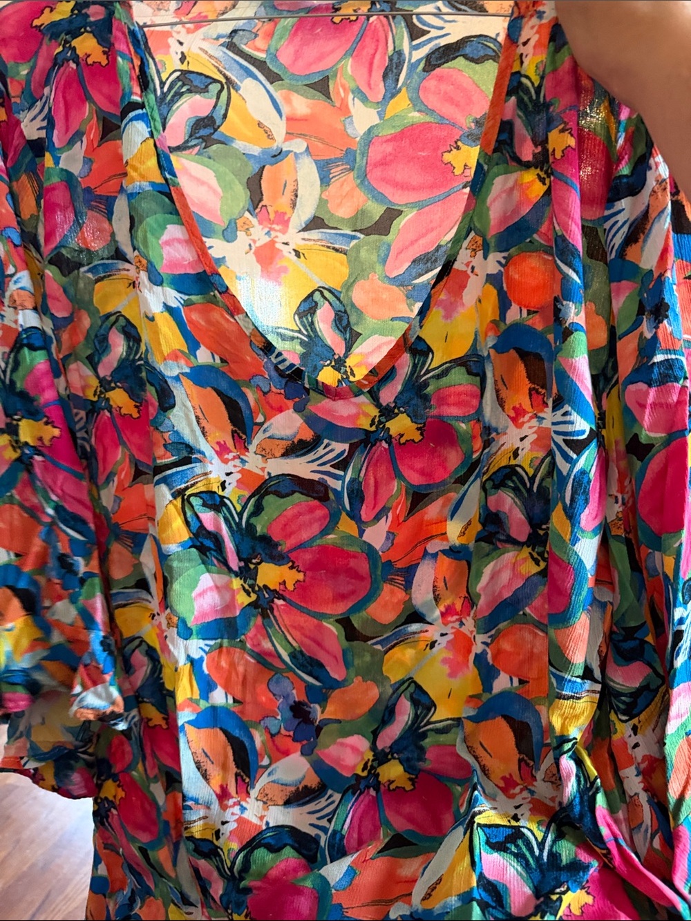 Anne Cole Multicolor Floral V-Neck Swim Coverup in Pink, Coral & Blue